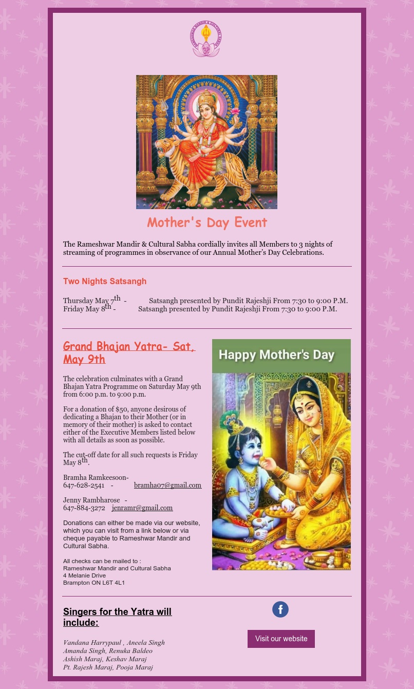 Mothers Day Bhajan Yatra